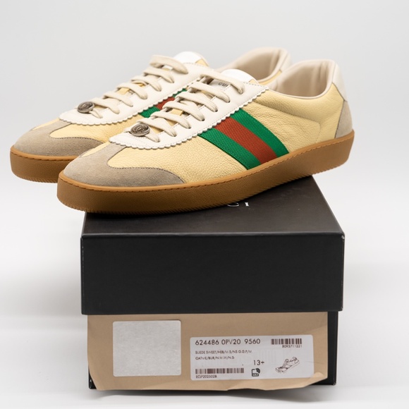 13.5G 14 US Gucci Web G74 GG Sneakers Bees Yellow Web Red Green - Picture 11 of 12